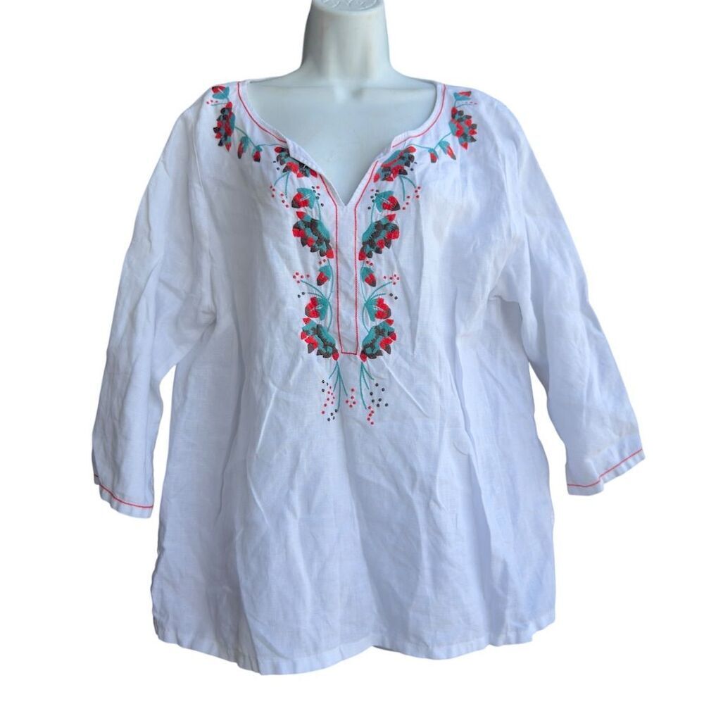 Tommy Bahama Linen Floral Boho Shirt Top Women's XL 3/4 Sleeve Resort Blouse